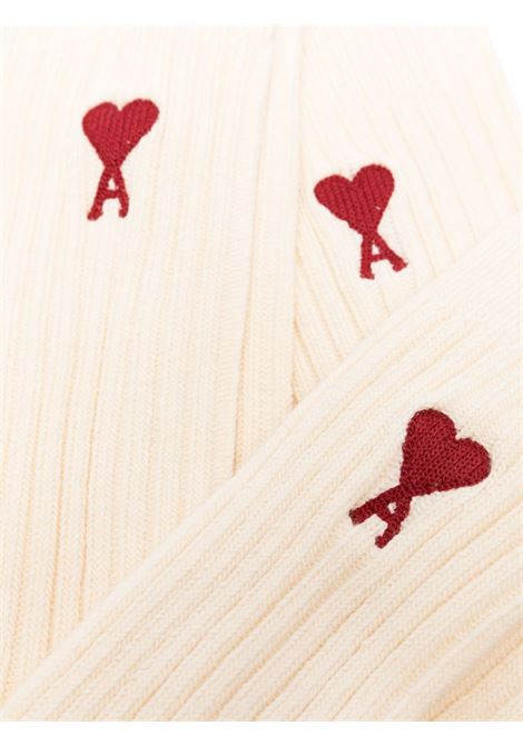 White intarsia-knit logo socks - AMI - unisex AMI PARIS | USC003379150